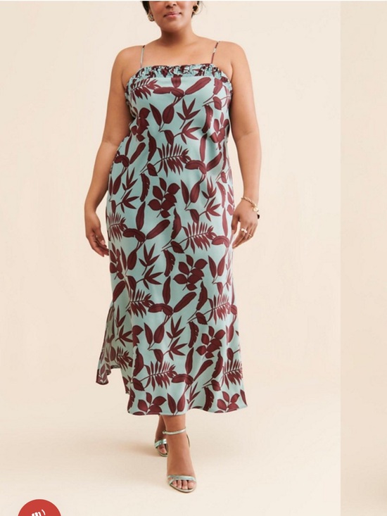 Anthropologie Dresses & Skirts - Anthropologie Square‑Neck Slip Dress – Mint Botanical Print – Size 1XL